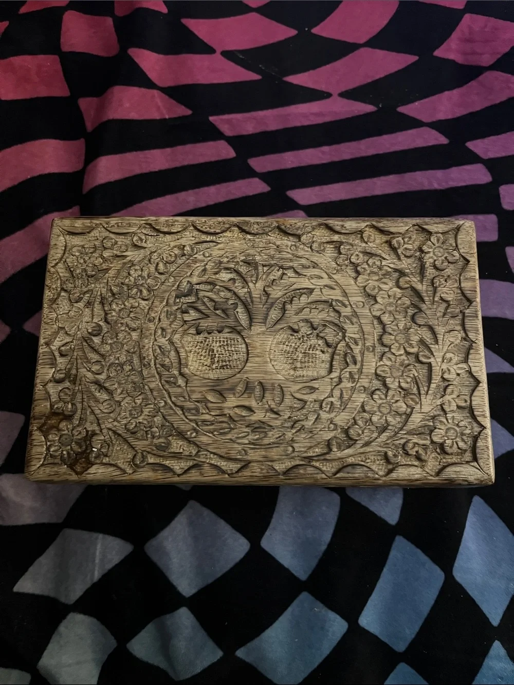 ✨RARE!Antique Wooden Jewelry Box w/ Black Velvet Lining!VERY OLD &STILL AMAZING!